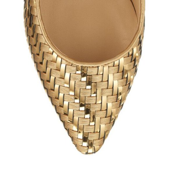 Jimmy Choo Romy 85 Gold Mix Woven Metallic Fabric Pointy Toe Pump Sz/ 8.5 - Picture 2 of 15